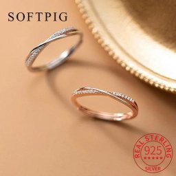 SOFTPIG-Bague réglable en argent regardé 925 véritable pour femme bijoux fins accessoires