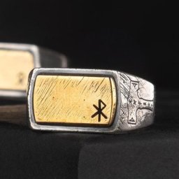 Bague marteau de Thor en cuivre incrusté d'argent rune viking nordique bijoux en argent