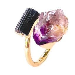 Bague Ajustable en Pierre Naturelle Irrégulière pour Femme Couleur Or Bague Ouverte avec