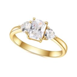 GEM'S BALLET-Bague de Fiançailles en Or 585 et Argent pour Femme Moissanite Trois Pierres Coupe
