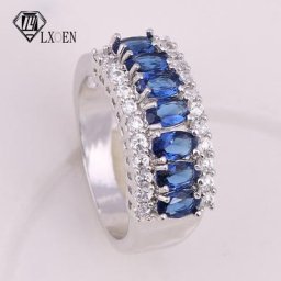 LXOEN-Bagues de mariage en zircon cubique bleu AAA + pour femme bague de fiançailles bijoux