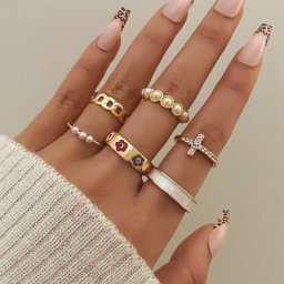 DAXI – ensemble de bagues style Hip Hop couleur or perle métallique cristal croix bijoux Punk