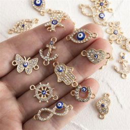HEYUYAO-Breloques multi-styles en or avec biscuits pendentif yeux en cristal bracelet et collier à