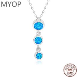 MYOP-Collier pendentif en argent regardé 925 véritable bijoux cadeaux breloques rondes opale