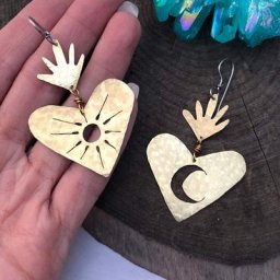 Boucles d'oreilles pendantes en forme de cœur en or pour femme motif soleil et lune goutte