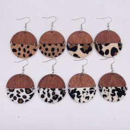 Boucles d'oreilles rétro en cuir de vache imprimé léopard bohème ondulé points vache