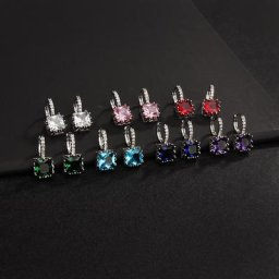 JMK – boucles d'oreilles Huggie carrées en cristal pour femmes et filles bijoux de fête cadeau 7