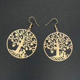 Boucles d'oreilles arbre de vie avec cœurs bijoux en filigrane exquis Couple de chats assis sous