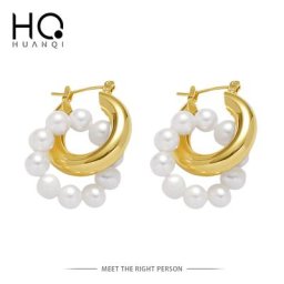 HUANQI – boucles d'oreilles en perles d'eau douce naturelles pour femmes chaîne étoile longue