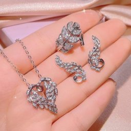 Ensemble de bijoux en argent regardé 925 pour femme boucles d'oreilles collier coeur d'amour