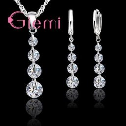Collier et boucles d'oreilles en argent Sterling 925 cubique cristal pendentif ensemble de