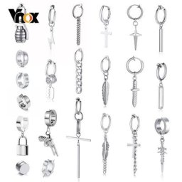 Vnox-réinitialisation d'oreille non perçant pour hommes acier inoxydable boucles d'oreilles