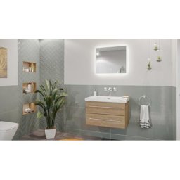 Damo avec vasque en marbre Carrara White 75cm sans pré-perçage & miroir à LED