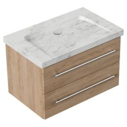 Meuble SDB Damo en avec vasque en marbre Carrara White 75cm sans pré-perçage