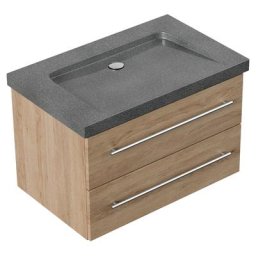 Meuble SDB Damo décor chêne avec vasque en granit G654, 75cm sans pré-perçage