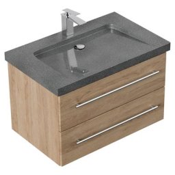 Meuble SDB Damo décor chêne avec simple vasque en granit G654, 75cm