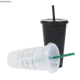 Tasse à café en paille avec couvercle 710ml changement de couleur réutilisable en plastique
