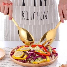 Ensemble de grandes cuillères à salade et fourchettes en acier inoxydable pour mélanger la cuisson