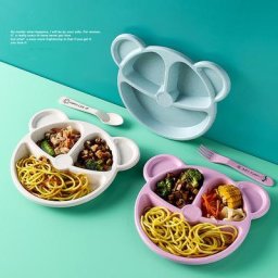Ensemble de couverts dessin animé ours pour enfants 3 pièces assiette à dîner Anti-chute ensemble