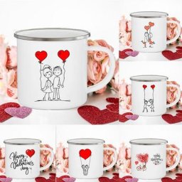 Tasse à café créative en émail pour les amoureux tasse de couple impression de dessin animé