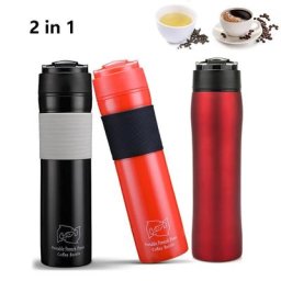 Cafetière Portable à Pression Française en Plastique Noir Tasse à Double Paroi sans BPA Isolation