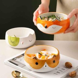 Bols créatifs en céramique sous glaçure peint à la main chat chien renard mignon bol pour