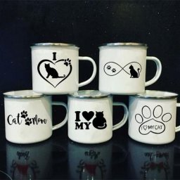 Tasses en émail imprimées I Love My Cat tasse à café créative tasse à thé tasse à lait poignée