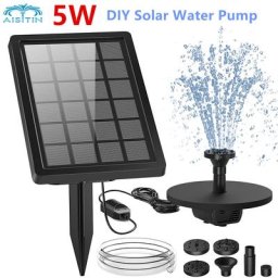 AISITIN-Pompe à Eau Solaire pour Bain d'Oiseaux 5W 62 Fontaine d'Eau avec 4 Buses DIY