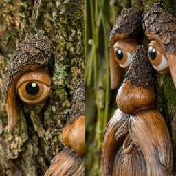 Grands mangeoires à oiseaux peintes à la main décor de visages d'arbre plein air uniques