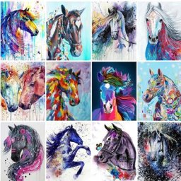 GatyzQuantité-Peinture par numéros de cheval peint à la main dessin d'art sur toile cadeau de