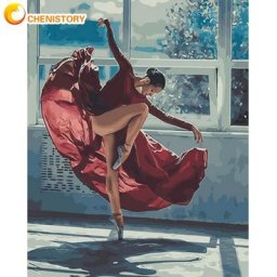 CHENISTORY – Kits d'images par numéros pour adultes robe rouge peinture de femmes par numéros