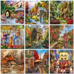Gatyztoire – peinture à l'huile par numéros sur toile 60x75cm paysage de ville rue bricolage
