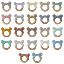 Anneau de dentition en bois pour bébé jouet en laine tricoté au Crochet hochet d'allaitement à