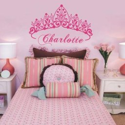 Autocollant Mural Personnalisé avec Nom de Bébé Fille Couronne Princesse Décor de Chambre à