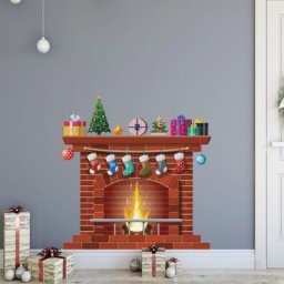 Autocollants muraux de noël pour cheminée en PVC auto-adhésifs pour porte fenêtre verre