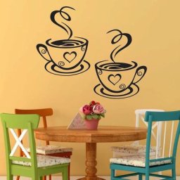 Autocollant mural double café en vinyle PVC stickers d'art autocollants adhésifs décor de cuisine