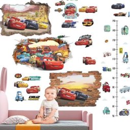 Autocollants muraux de fenêtre 3D de voitures de dessin animé Disney Lightning McQueen papier peint