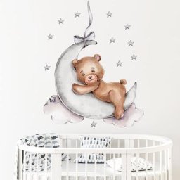 Autocollants muraux en PVC mignons ours couché sur la lune en peluche dormant Stickers muraux