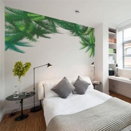 Autocollants Muraux en PVC avec Motif de Palmier et Cuir oral elu Vert pour Arrière-Plan de