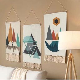 Tapisserie murale bohème faite à la main avec pompon en coton macramé décoration artistique