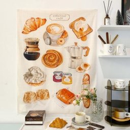 Tapisserie murale de dessin animé peinte à la main petit-déjeuner JxCoffee conflicgrill magasin