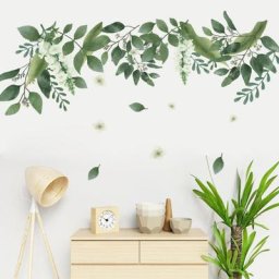 Autocollant mural de fleurs de feuilles peintes à la main plante colorée décoration de plinthe