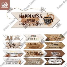 Putuo – panneau de flèche de café en bois Plaque murale en bois idée cadeau panneau de flèche en