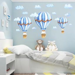 Autocollants muraux de nuages de montgolfière de bande dessinée pour des enfants papier peint de