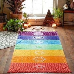Tapis de Yoga coloré 150x70cm serviettes de méditation Chakras pampilles rayées livraison