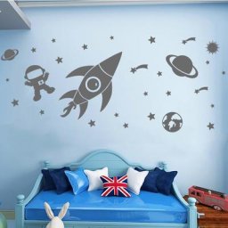 Autocollants muraux créatifs de la planète spatiale en vinyle pour chambre d'enfant dessin animé