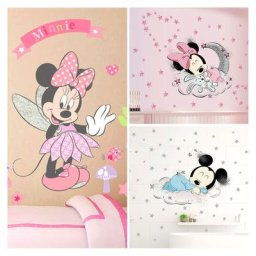 Autocollant Mural Dessin Animé Disney Minnie Décoration de Chambre d'Enfant Papier Peint Mignon