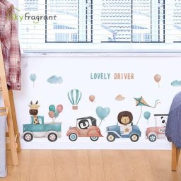 Autocollants Muraux de Conduite d'Animaux de Dessin Animé Décoration Murale de Fond pour Chambre