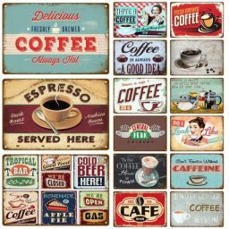 Affiche Murale Vintage en Métal Rétro Café 18/Signe Plaque Décorative de Cuisine Accessoires de