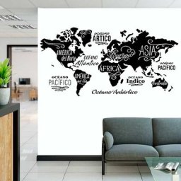 Autocollant mural en vinyle avec silhouette de carte vitrine d'agence de voyage décoration de